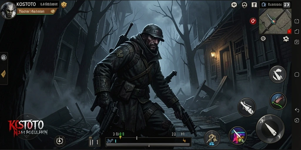 Screenshot gameplay KOSTOTO yang menunjukkan suasana menyeramkan dan penuh ketegangan.