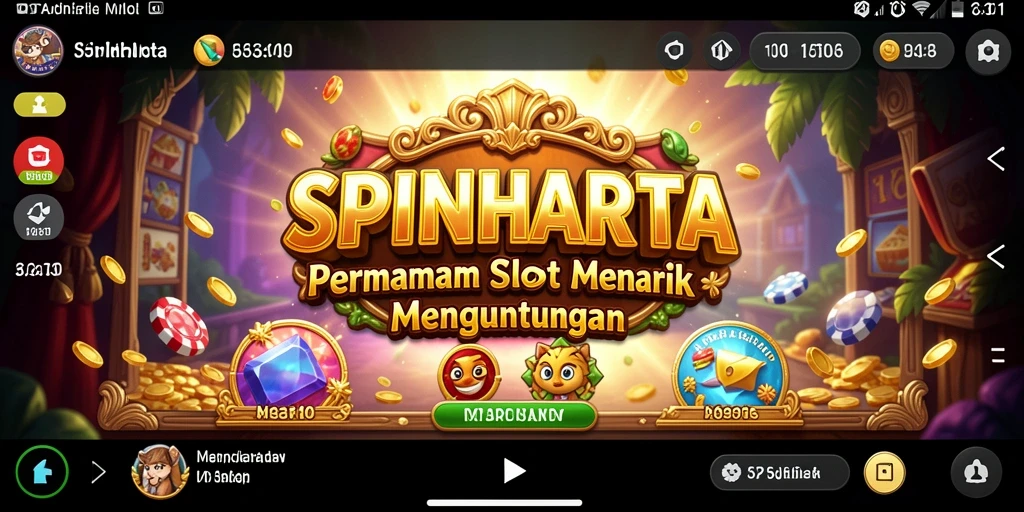 Screenshot gameplay SPINHARTA menampilkan antarmuka slot yang menarik dan penuh warna.